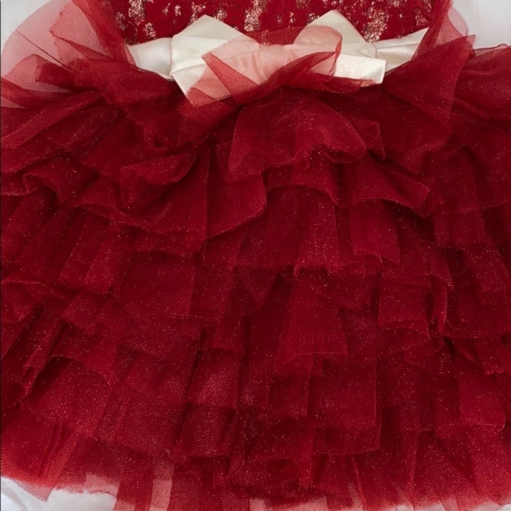 Ooh la la couture red/gold lace top, layered ruffle bottom tutu like dress - Picture 3 of 5